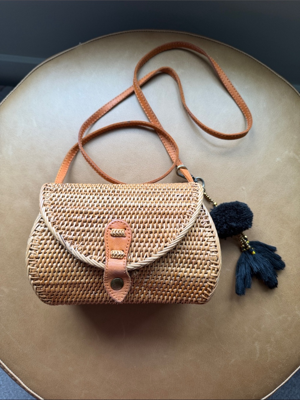 Amerii Woven Rattan Crossbody Bag with Tassel